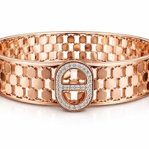 Rose Gold Plated Honeycomb Bracelet for Women Crystal Studded Lock Design Cuff Bangle Stylish Elegant Jewelry for Daily Wear Party Gift