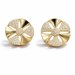 Elegant Gold Plated Stud Earrings for Women with Sparkling Crystal Stones | Round Floral Designer Earrings | Lightweight Daily Wear & Party Jewelry Gift