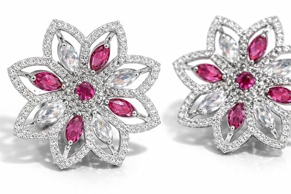 Designer Floral Stud Earrings for Women Pink White Crystal Stones Elegant Lightweight Jewelry Stylish Festive Gift for Girls