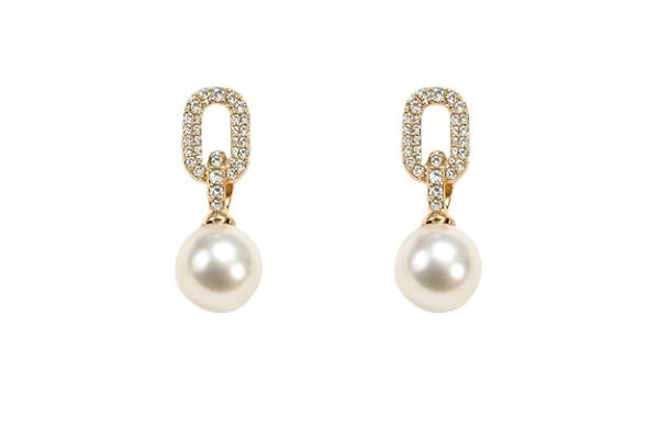 Elegant Gold Plated Pearl Drop Earrings for Women | Cubic Zirconia Studded Dangle Earrings | Stylish Wedding & Daily Wear Jewelry Gift