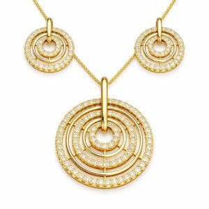 Luxury Gold Plated Circular Pendant Necklace Set with Matching Earrings for Women | Sparkling Stone Studded Designer Jewelry | Wedding, Festive & Daily Wear