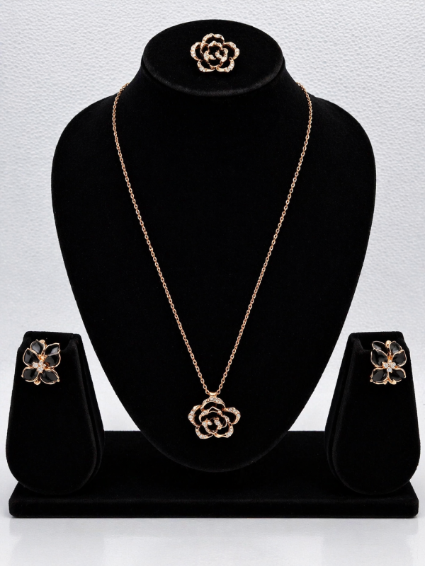 Timeless Floral Elegance Necklace Set with Ring and Earrings with intricate detailing and a radiant finish
