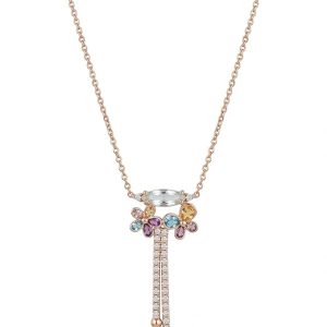 Rose Gold Multi-Stone Tassel Necklace for Women | Elegant Floral Pendant with Crystal Drop | Lightweight Festive & Daily Wear Jewellery