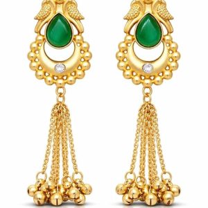 Luxury Gold Plated Tassel Earrings with Green Stone Traditional Wedding Jewelry for Women