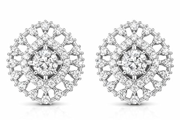 Luxury Halo Stud Earrings Square Center Cubic Zirconia Round Diamond Design Premium Silver Tone Bridal Jewelry for Women
