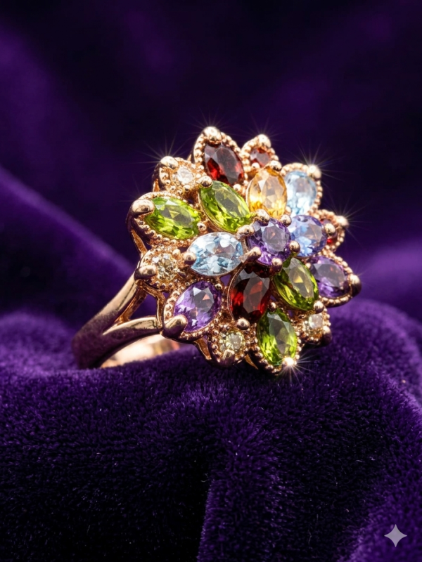 Radiant Bloom: The Ultimate Multi-Gemstone Statement Ring