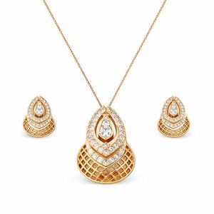 Gold Plated CZ Jewellery Set for Women | Teardrop Pendant Necklace Set with Earrings | Designer Necklace Set for Girls & Women