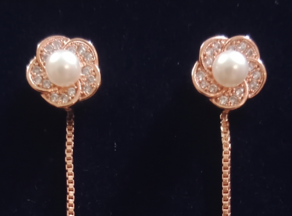 Elegant Pearl Floral Chain Drop Earrings