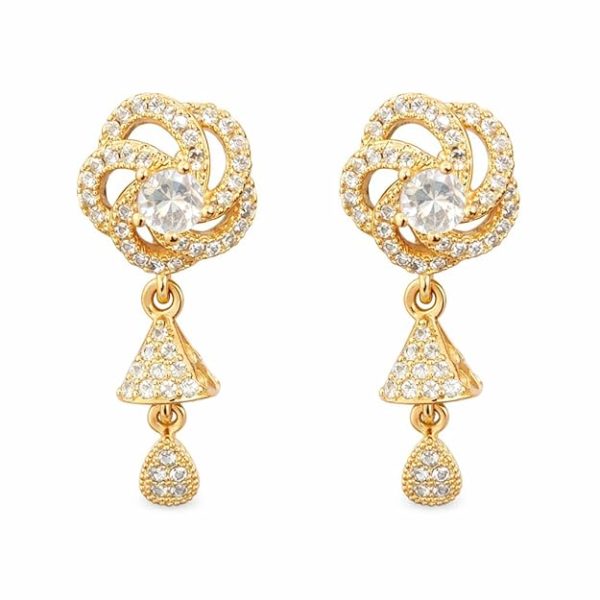 Gold Floral Crystal Drop Earrings for Women | Elegant Stud Dangle Earrings with Sparkling Stones | Lightweight Jewelry | Wedding, Festive & Daily Wear Gift for Girls & Women