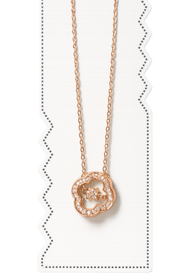 Crystal-Encrusted Rose Gold Four-Leaf Clover Pendant Necklace