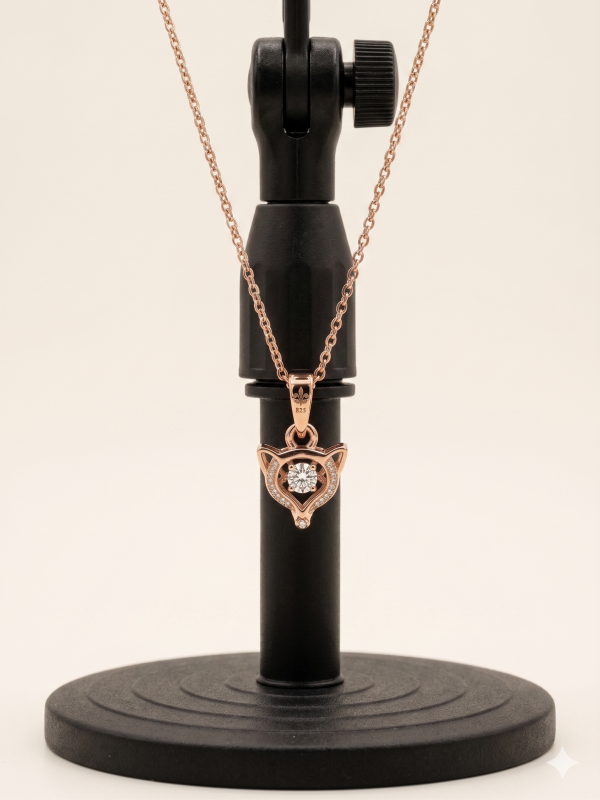 ose Gold Plated Geometric Fox Halo Pendant with Floating Center Crystal