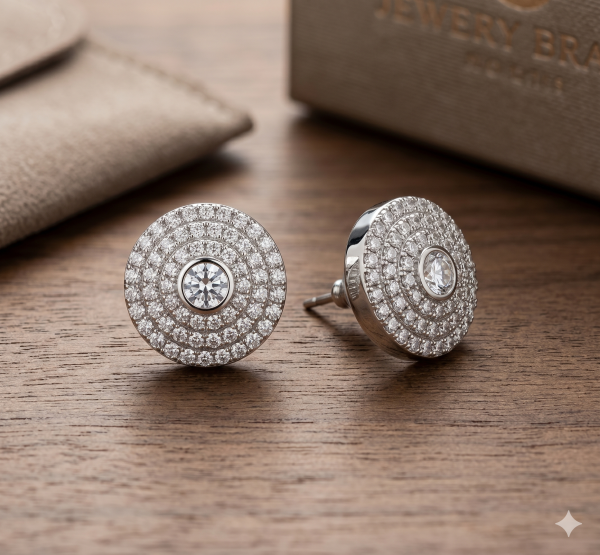 Exquisite Diamond-Encrusted Circular Stud Earrings